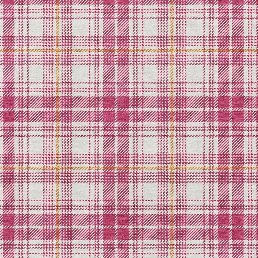Blush Ivory And Orange Plaid Washable Area Rug With UV Protection Photo 2