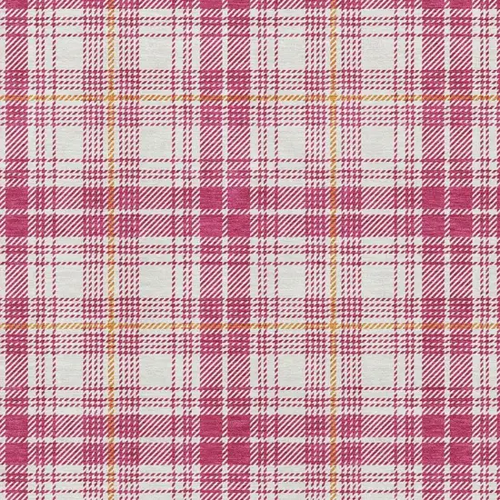 Blush Ivory And Orange Plaid Washable Area Rug With UV Protection Photo 2