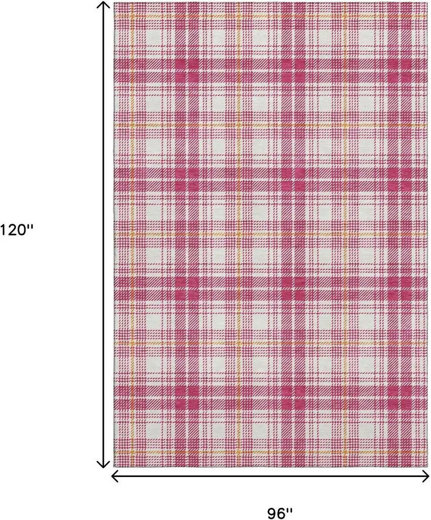 Blush Ivory And Orange Plaid Washable Area Rug With UV Protection Photo 7