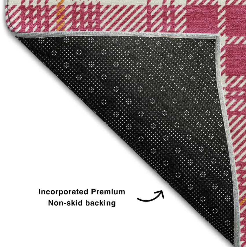 Blush Ivory And Orange Plaid Washable Area Rug With UV Protection Photo 6