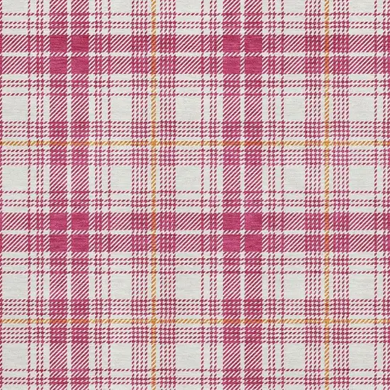 Blush Ivory And Orange Plaid Washable Area Rug With UV Protection Photo 2