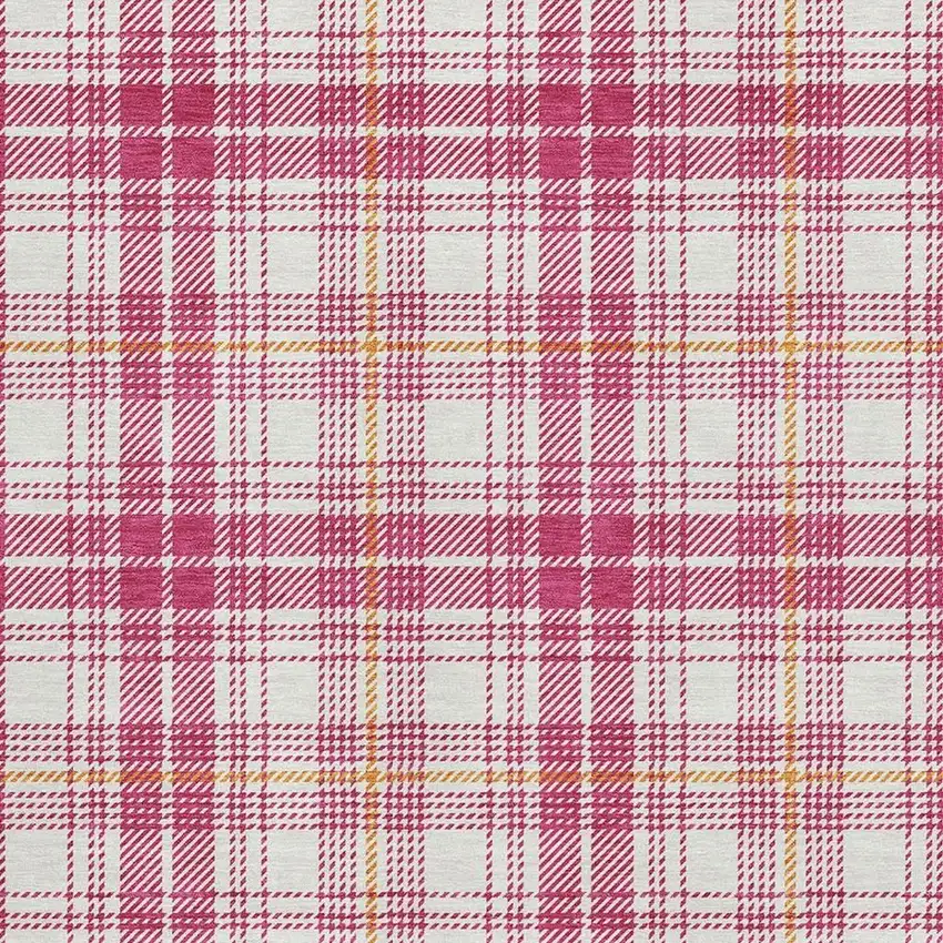 Blush Ivory And Orange Plaid Washable Area Rug With UV Protection Photo 2