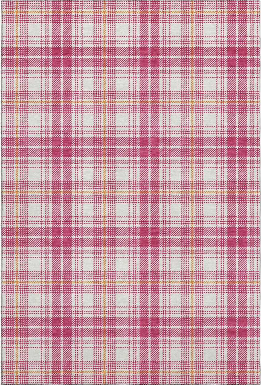 Blush Ivory And Orange Plaid Washable Area Rug With UV Protection Photo 1