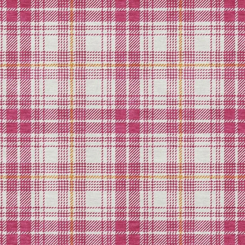 Blush Ivory And Orange Plaid Washable Area Rug With UV Protection Photo 2