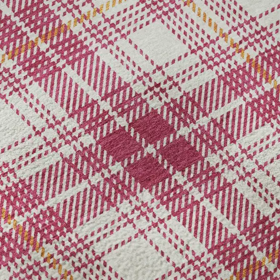 Blush Ivory And Orange Plaid Washable Area Rug With UV Protection Photo 9