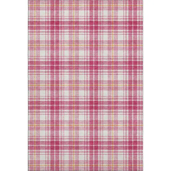 Blush Ivory And Orange Plaid Washable Area Rug With UV Protection Photo 1