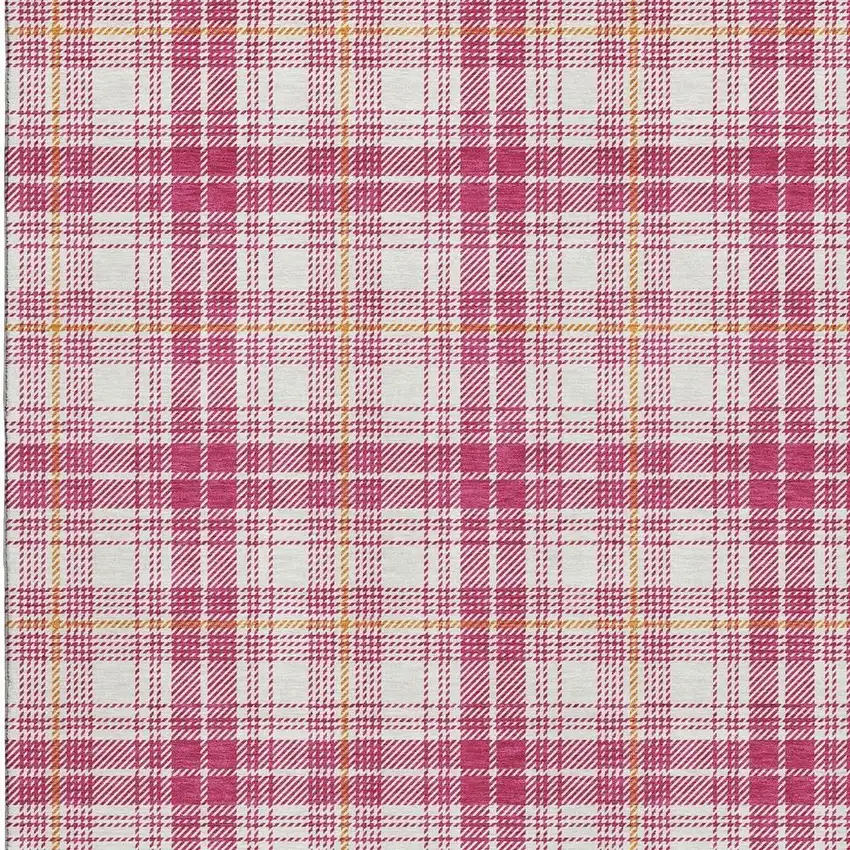 Blush Ivory And Orange Plaid Washable Area Rug With UV Protection Photo 3