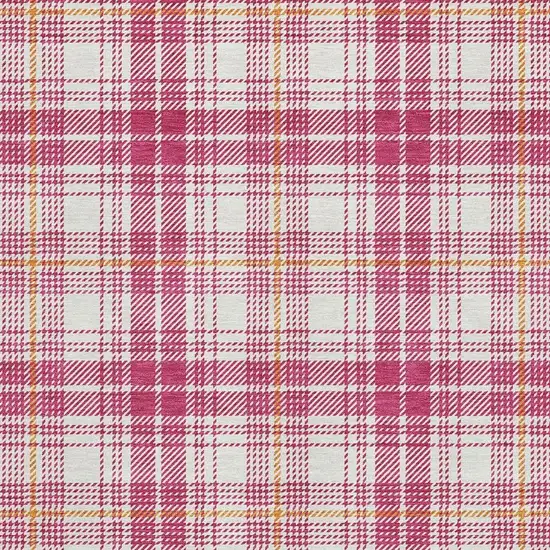 Blush Ivory And Orange Plaid Washable Area Rug With UV Protection Photo 2