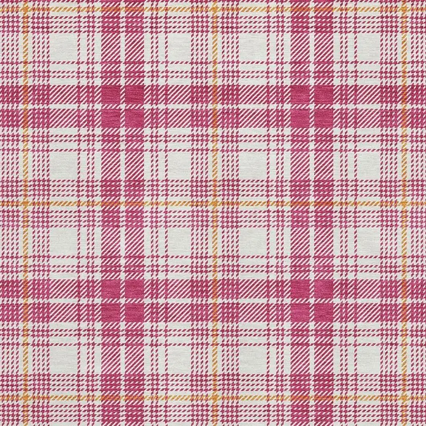 Blush Ivory And Orange Plaid Washable Area Rug With UV Protection Photo 2