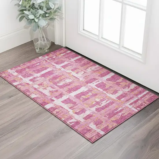 Blush Ivory And Orange Striped Washable Area Rug With UV Protection Photo 2