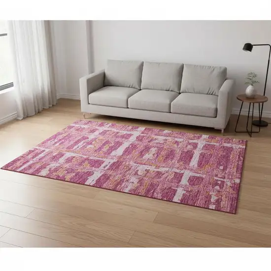Blush Ivory And Orange Striped Washable Area Rug With UV Protection Photo 2