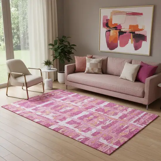 Blush Ivory And Orange Striped Washable Area Rug With UV Protection Photo 1