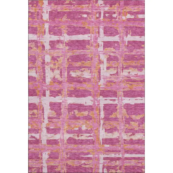 Blush Ivory And Orange Striped Washable Area Rug With UV Protection Photo 1