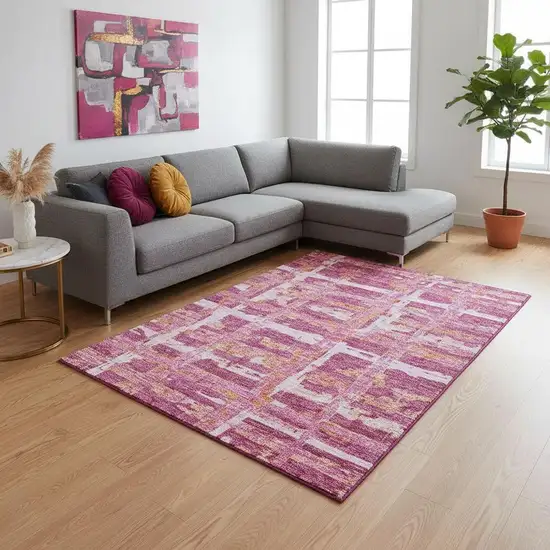 Blush Ivory And Orange Striped Washable Area Rug With UV Protection Photo 2