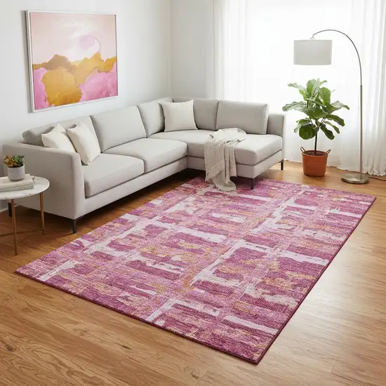 Blush Ivory And Orange Striped Washable Area Rug With UV Protection Photo 2