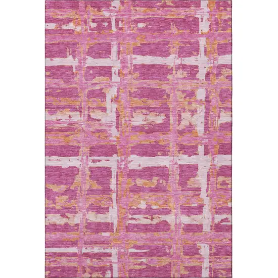 Blush Ivory And Orange Striped Washable Area Rug With UV Protection Photo 4