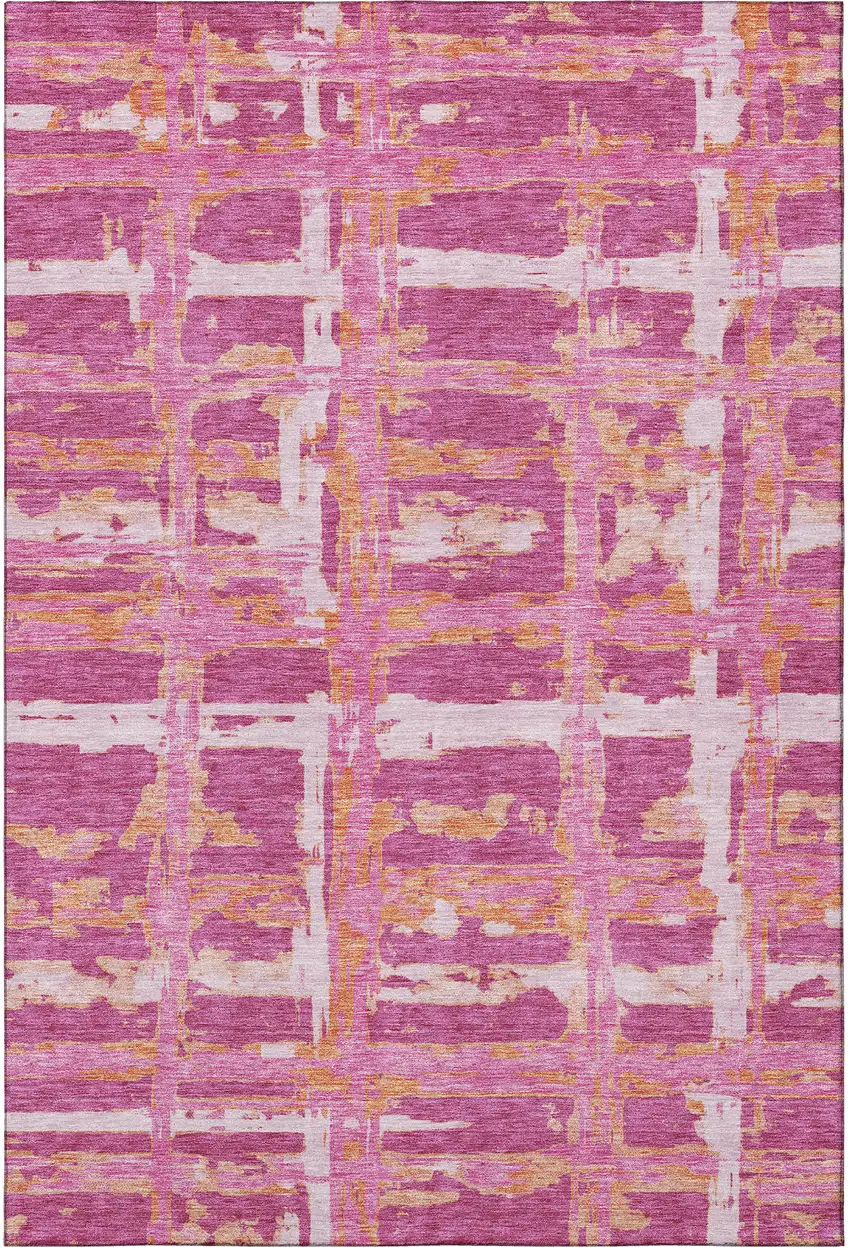 Blush Ivory And Orange Striped Washable Area Rug With UV Protection Photo 4