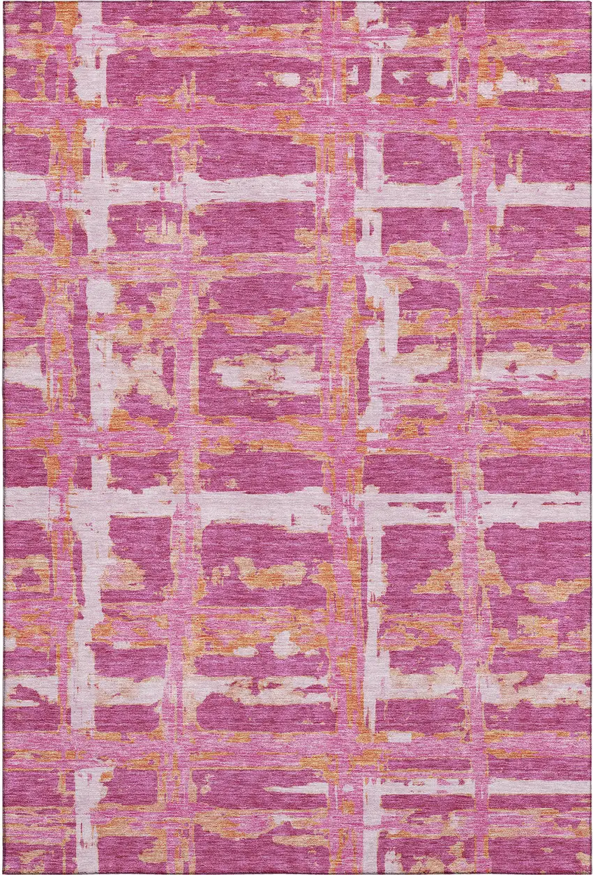 Blush Ivory And Orange Striped Washable Area Rug With UV Protection Photo 1