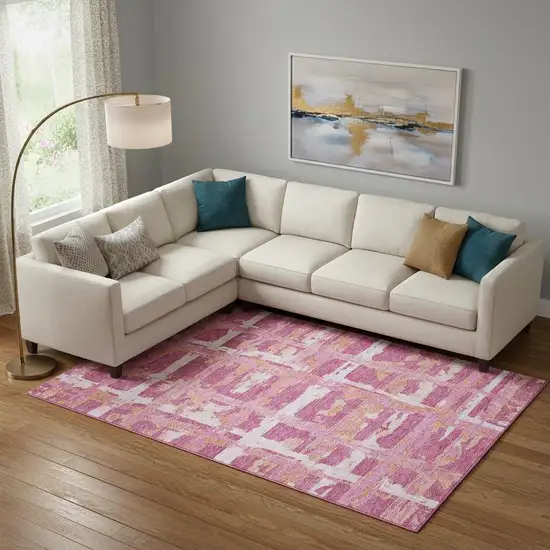 Blush Ivory And Orange Striped Washable Area Rug With UV Protection Photo 1