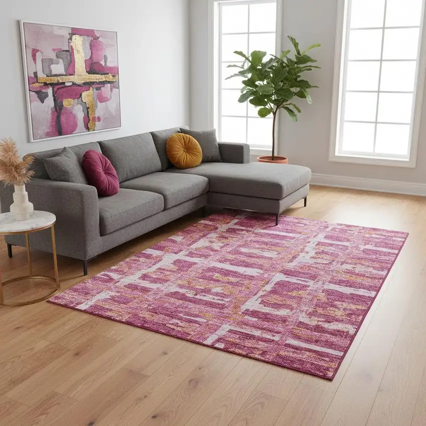 Blush Ivory And Orange Striped Washable Area Rug With UV Protection Photo 2