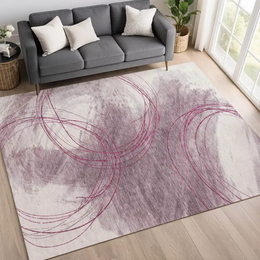 Blush Ivory And Pink Abstract Washable Indoor Outdoor Area Rug Photo 4