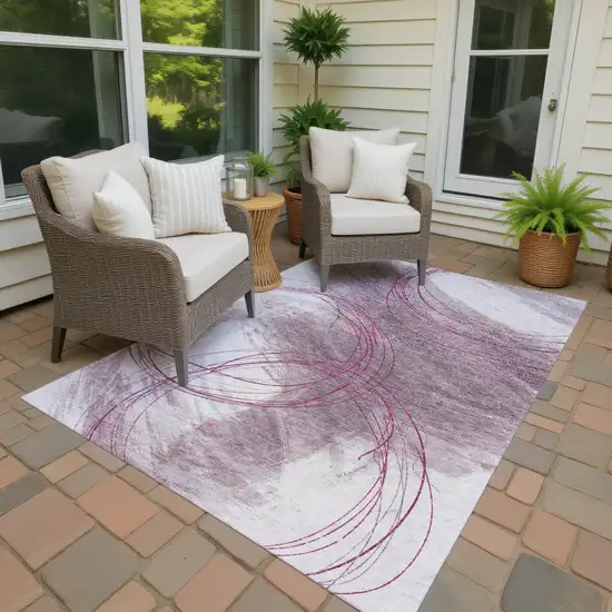 Blush Ivory And Pink Abstract Washable Indoor Outdoor Area Rug Photo 3