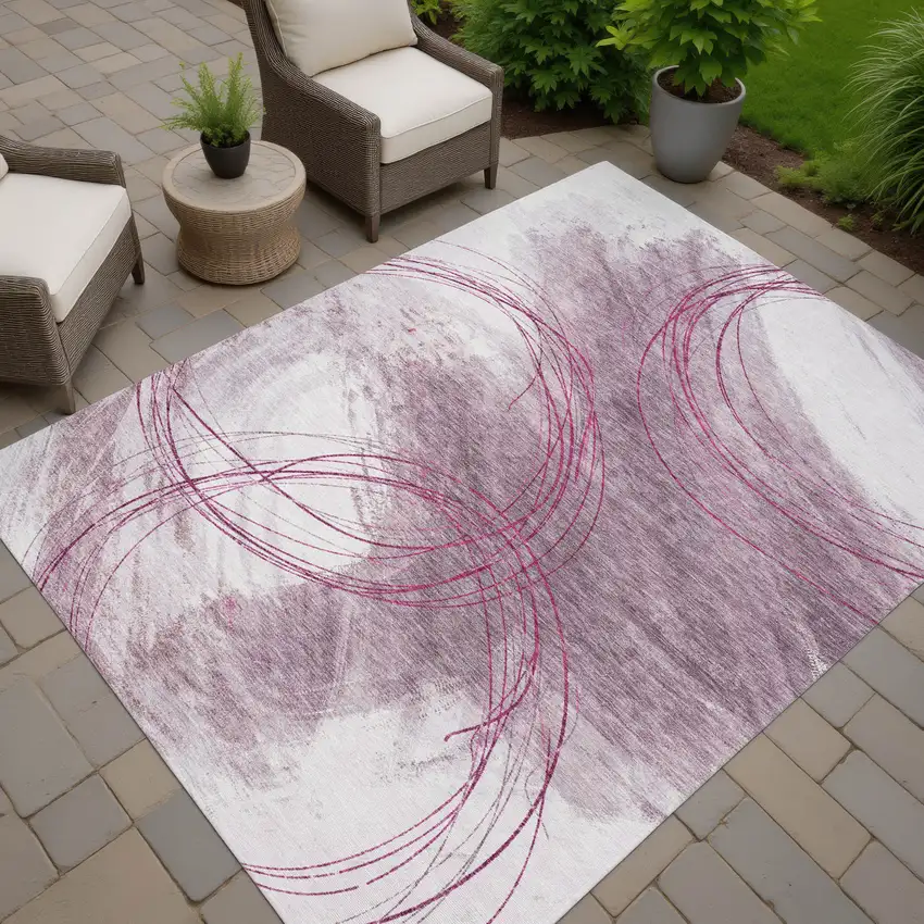 Blush Ivory And Pink Abstract Washable Indoor Outdoor Area Rug Photo 6