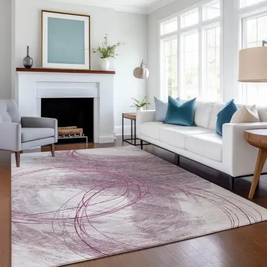 Blush Ivory And Pink Abstract Washable Indoor Outdoor Area Rug Photo 4