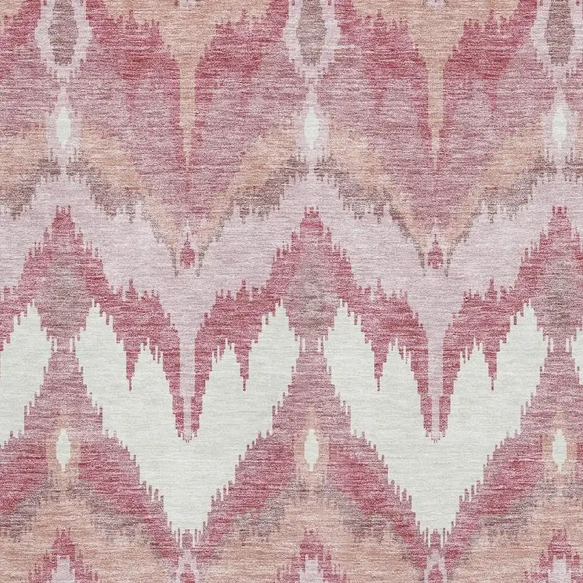 Blush Ivory And Pink Ikat Washable Area Rug With UV Protection Photo 3