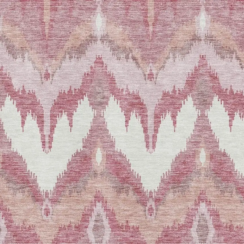 Blush Ivory And Pink Ikat Washable Area Rug With UV Protection Photo 3