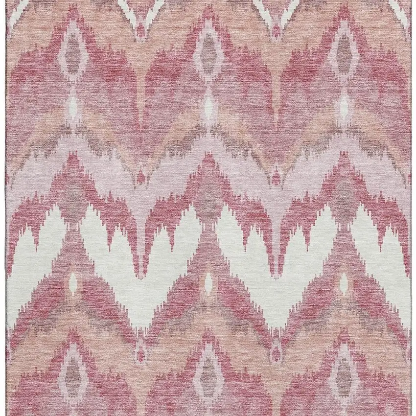 Blush Ivory And Pink Ikat Washable Area Rug With UV Protection Photo 4