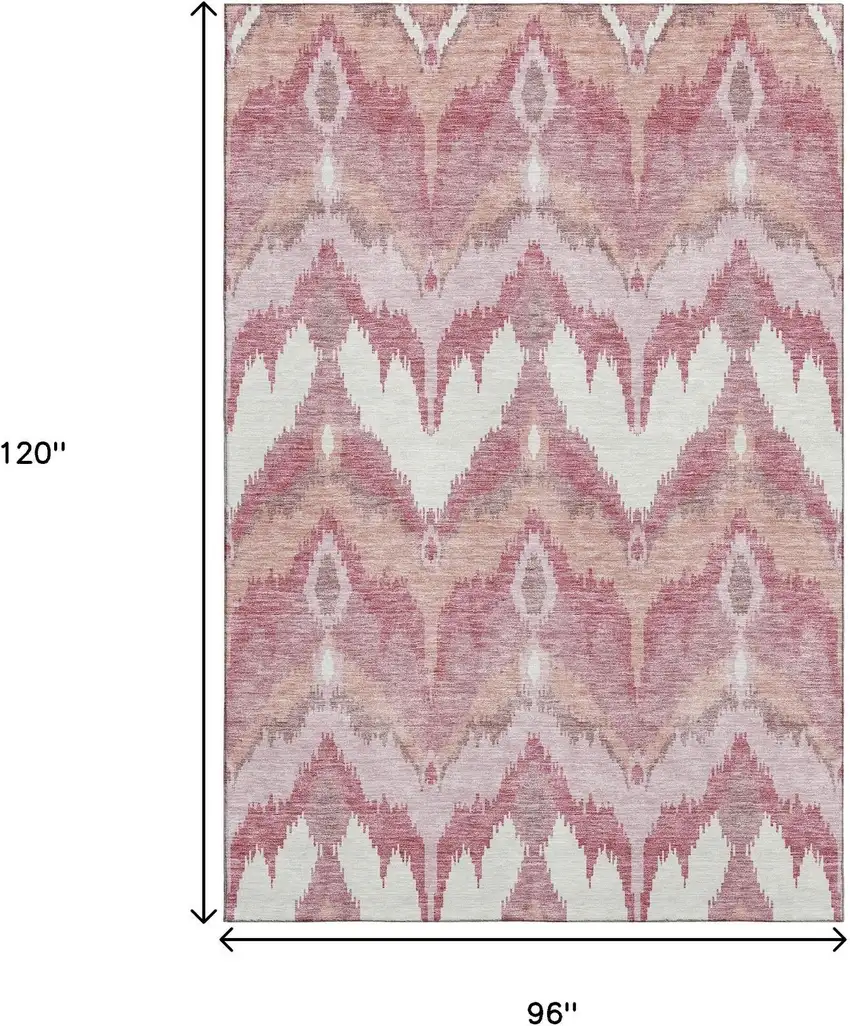 Blush Ivory And Pink Ikat Washable Area Rug With UV Protection Photo 3