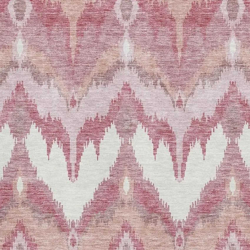 Blush Ivory And Pink Ikat Washable Area Rug With UV Protection Photo 3