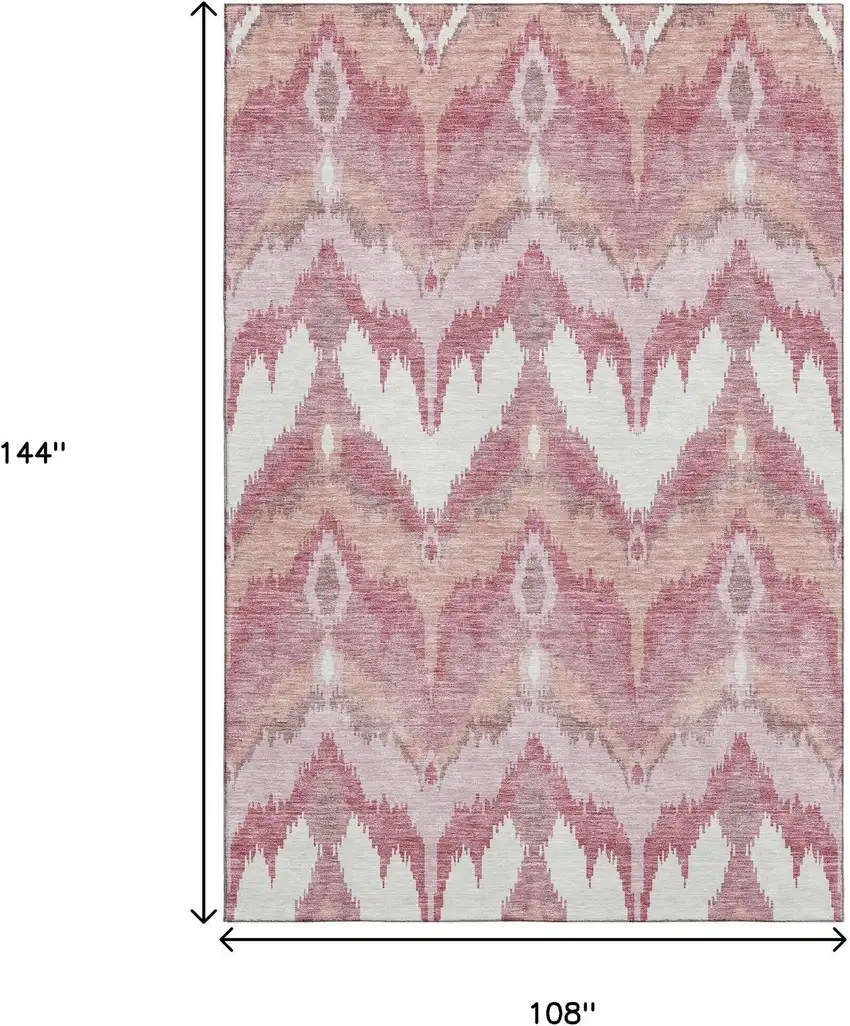 Blush Ivory And Pink Ikat Washable Area Rug With UV Protection Photo 3
