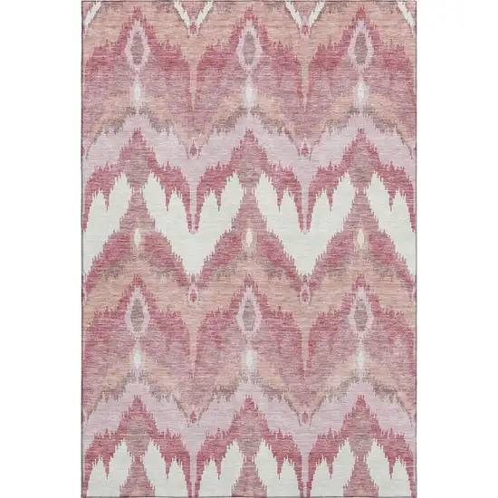 Blush Ivory And Pink Ikat Washable Area Rug With UV Protection Photo 1