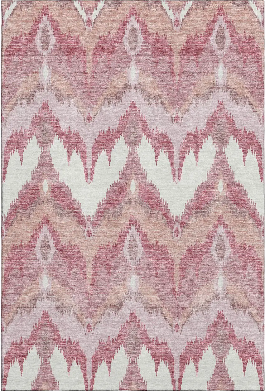 Blush Ivory And Pink Ikat Washable Area Rug With UV Protection Photo 1