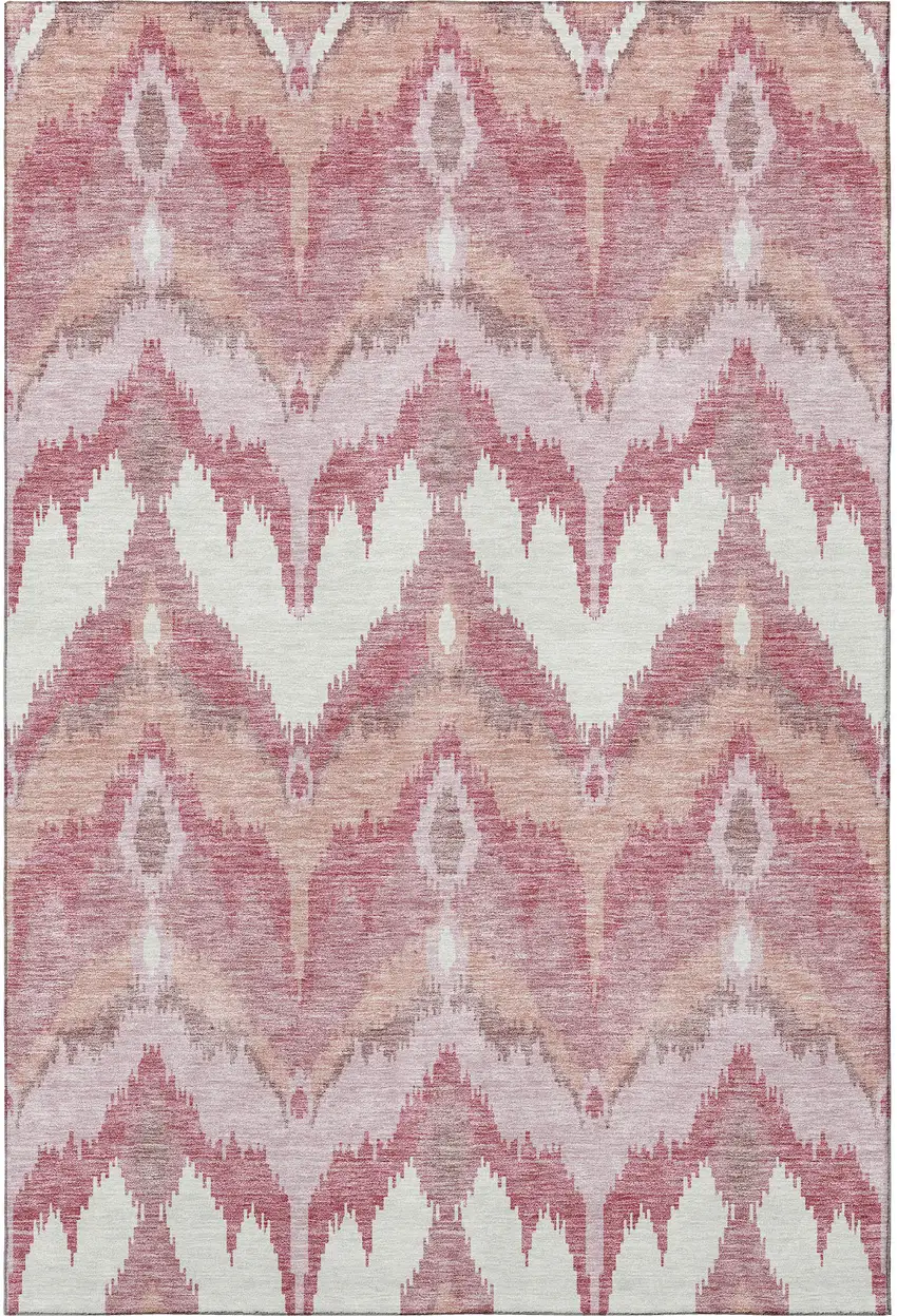 Blush Ivory And Pink Ikat Washable Area Rug With UV Protection Photo 3