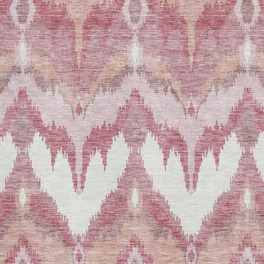 Blush Ivory And Pink Ikat Washable Area Rug With UV Protection Photo 3