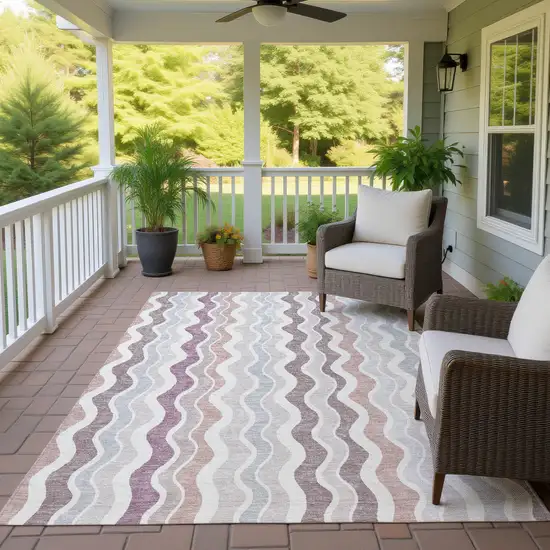 Blush Ivory And Taupe Striped Washable Indoor Outdoor Area Rug Photo 9