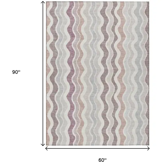 Blush Ivory And Taupe Striped Washable Indoor Outdoor Area Rug Photo 3