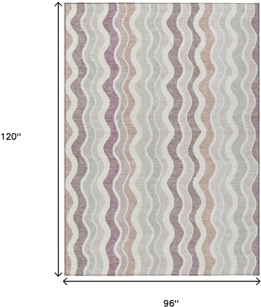 Blush Ivory And Taupe Striped Washable Indoor Outdoor Area Rug Photo 3