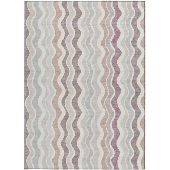 Blush Ivory And Taupe Striped Washable Indoor Outdoor Area Rug Photo 4