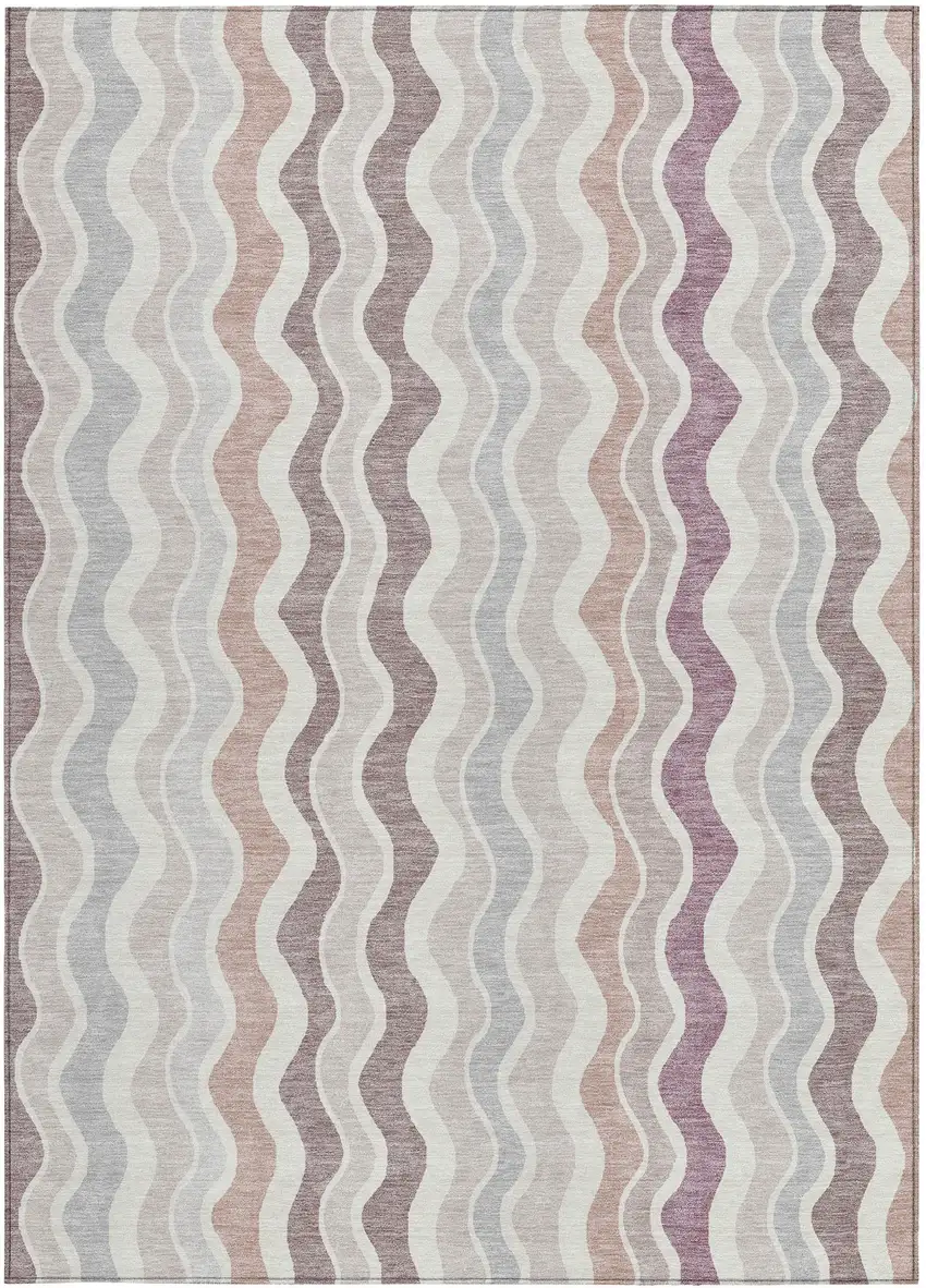 Blush Ivory And Taupe Striped Washable Indoor Outdoor Area Rug Photo 4