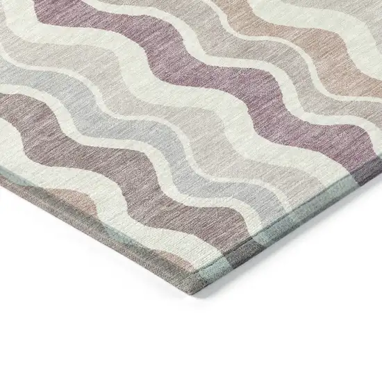 Blush Ivory And Taupe Striped Washable Indoor Outdoor Area Rug Photo 5