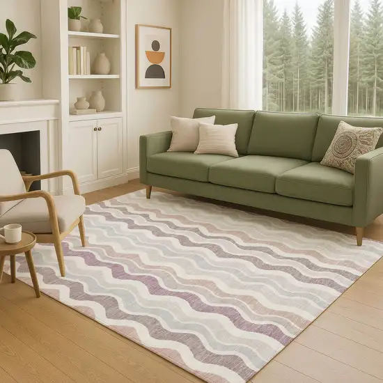 Blush Ivory And Taupe Striped Washable Indoor Outdoor Area Rug Photo 7