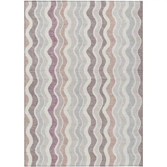 Blush Ivory And Taupe Striped Washable Indoor Outdoor Area Rug Photo 2