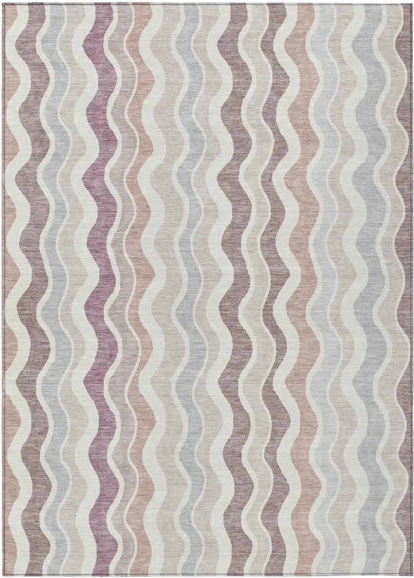 Blush Ivory And Taupe Striped Washable Indoor Outdoor Area Rug Photo 2