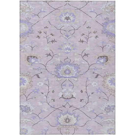 Blush Lavender And Beige Floral Washable Indoor Outdoor Area Rug Photo 2