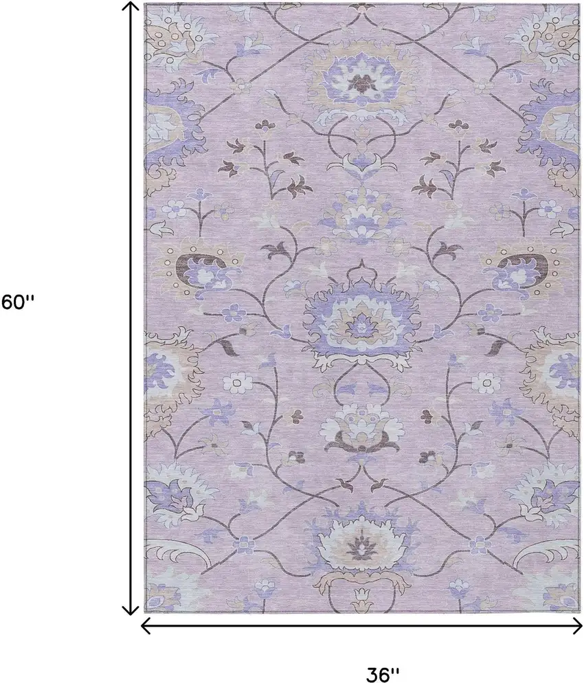Blush Lavender And Beige Floral Washable Indoor Outdoor Area Rug Photo 3
