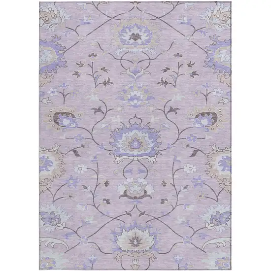 Blush Lavender And Beige Floral Washable Indoor Outdoor Area Rug Photo 4